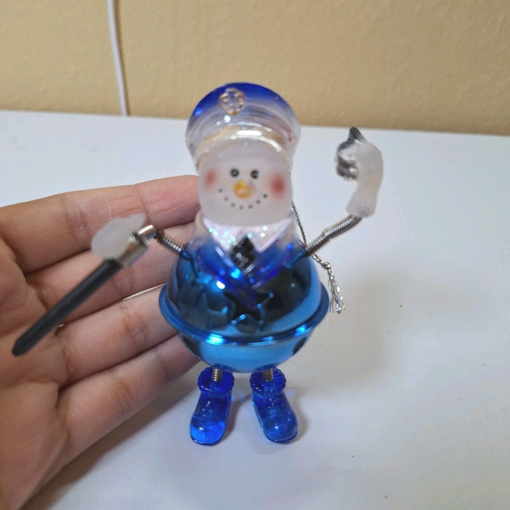 Vintage Blue‎ Policeman Snowman Bell Ornament Plastic Christmas Decoration